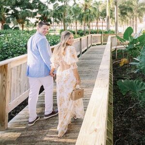 Luxxel Floral Maxi Dress in Cream and Orange Floral